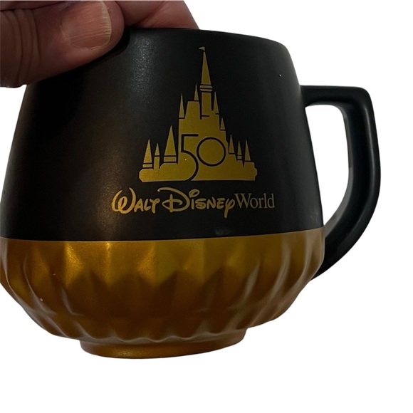 STARBUCKS DISNEY WORLD PARKS 50TH anniversary coffee mug cup black gold studded - Picture 3 of 11